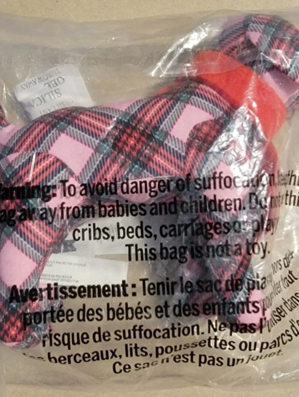PINK Victoria Secret Plaid Plush Toy with Red Scarf NIP
